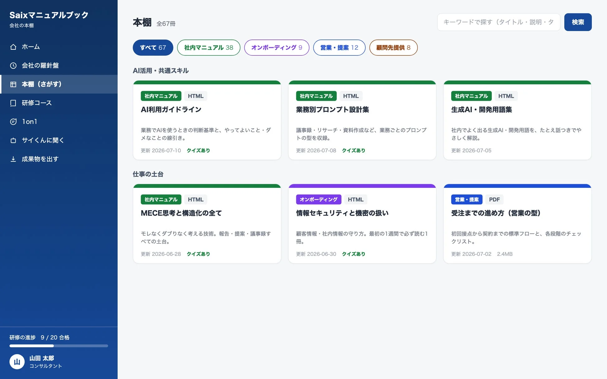 Saixマニュアルブックの社内向けナレッジ共有プラットフォーム