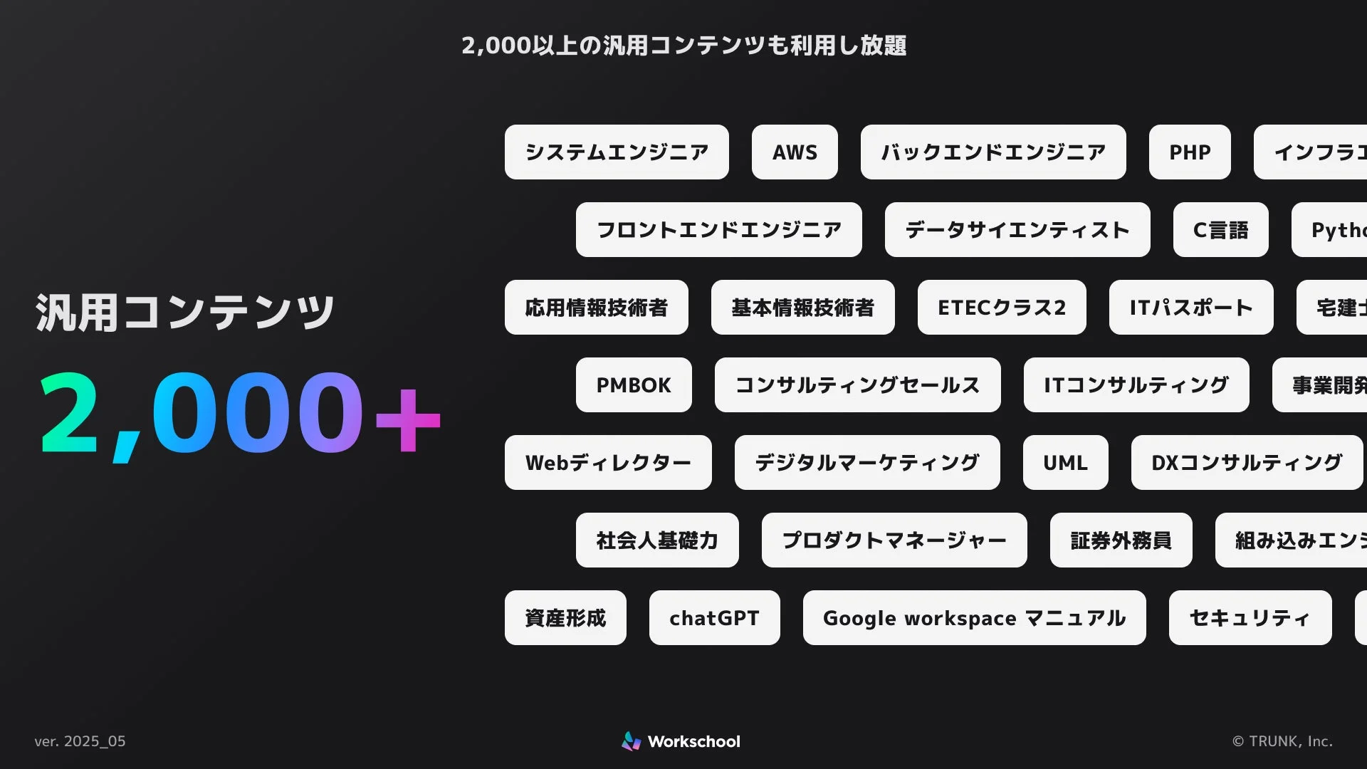 Workschoolの2,000以上のコンテンツ一覧