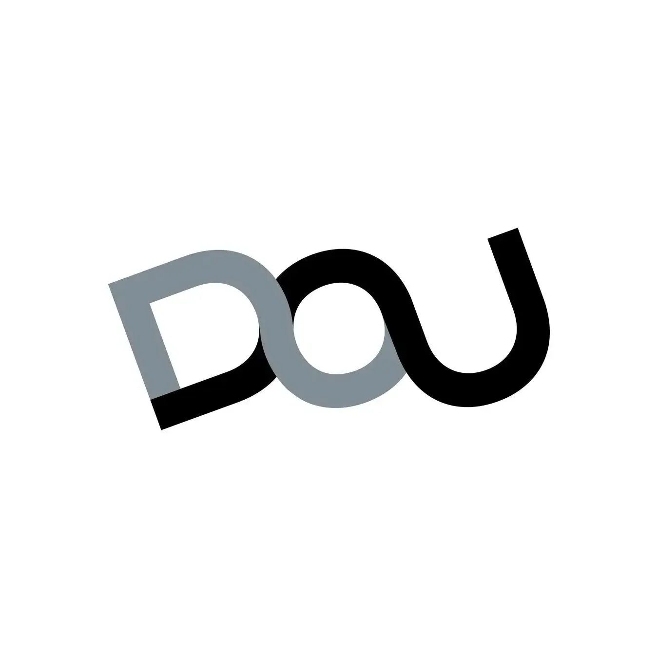 白背景に「DOu」の文字がデザインされたロゴ。Dとuは灰色、中央のOは黒で、互いに重なり合う抽象的なミニマルデザインです。