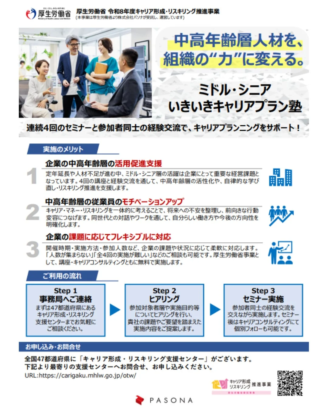 中高年齢層の人材を組織の力に変える「ミドル・シニア いきいきキャリアプラン塾」